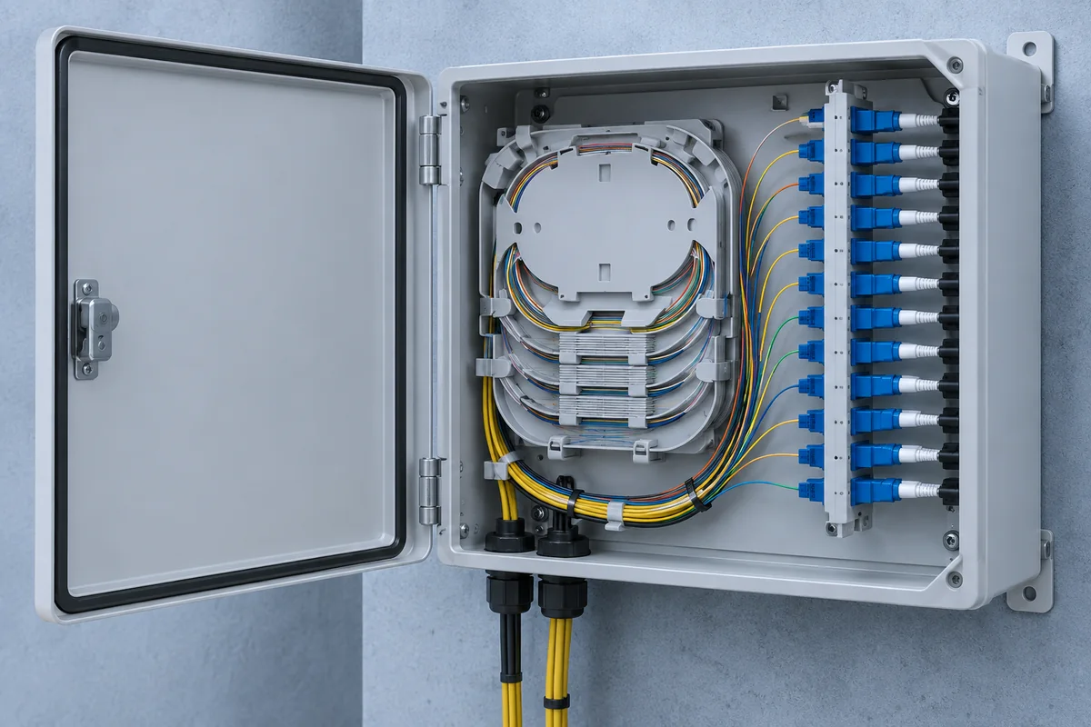 Organized fiber distribution box with adapters